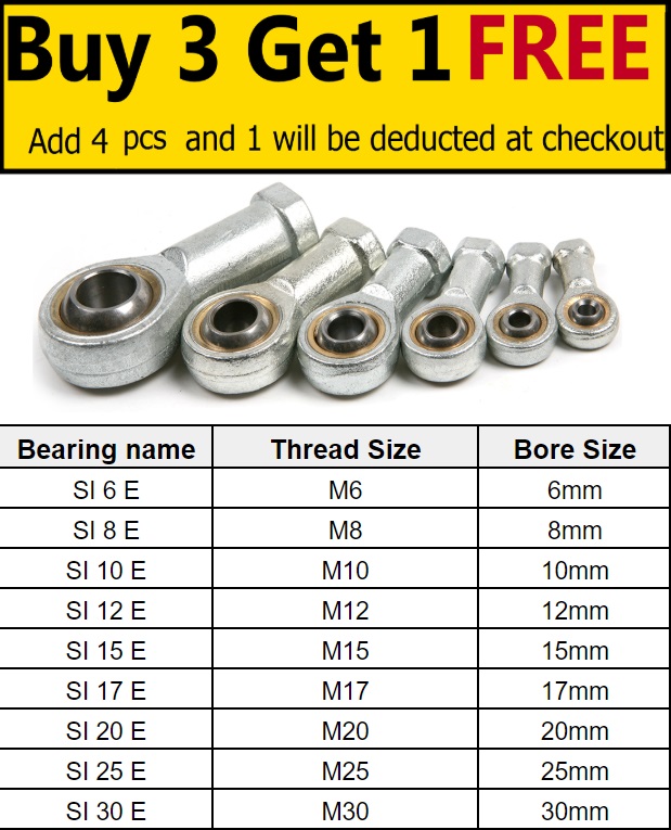 Female Rod End, Bearing Rose Joint, Right Hand Thread - all sizes