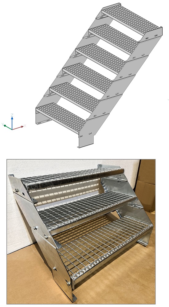 Metal staircase adjustable height and steps - galvanised and weatherproof